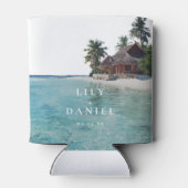 Watercolor Tropical Beach Wedding 缶クーラー (裏面)