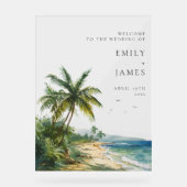 Watercolor Tropical Beach Wedding Welcome アクリルサイン (正面)