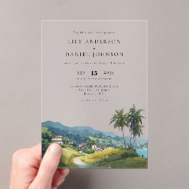 Watercolor Tropical Caribbean Destination Wedding アクリル招待状