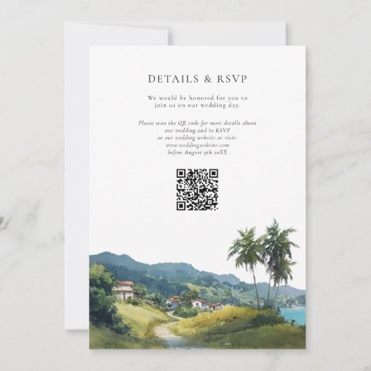 Watercolor Tropical Caribbean QR Code Wedding 招待状 (裏面)