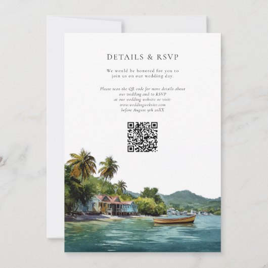 Watercolor Tropical Caribbean QR Code Wedding 招待状 (裏面)