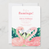 Watercolor Tropical Couple Flamingo Baby Shower 招待状 (正面)