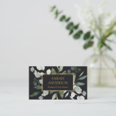 Watercolor Tropical Eucalyptus Greenery Black 名刺 (スタンド正面)