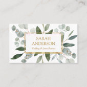 Watercolor Tropical Eucalyptus Greenery White 名刺 (正面)