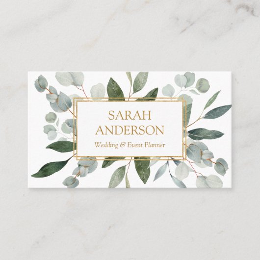 Watercolor Tropical Eucalyptus Greenery White 名刺 (正面)