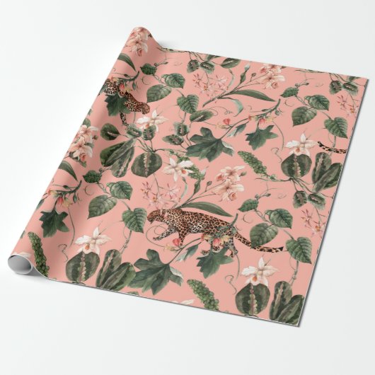 Watercolor tropical exotic pattern with orchid, gr ラッピングペーパー (アンロールド)