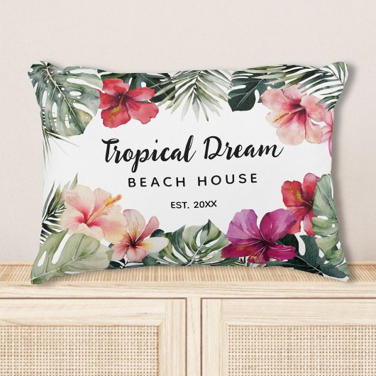 Watercolor Tropical Floral Botanical Beach House アクセントクッション