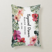 Watercolor Tropical Floral Botanical Beach House アクセントクッション (正面(垂直))