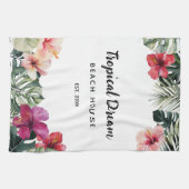 Watercolor Tropical Floral Botanical Beach House キッチンタオル (横)