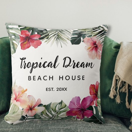 Watercolor Tropical Floral Botanical Beach House クッション