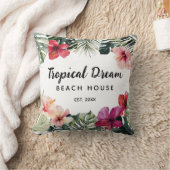 Watercolor Tropical Floral Botanical Beach House クッション (ブランケット)