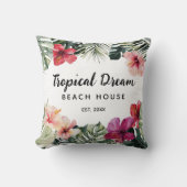 Watercolor Tropical Floral Botanical Beach House クッション (正面)