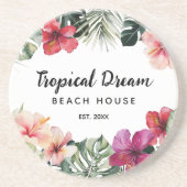Watercolor Tropical Floral Botanical Beach House コースター (正面)