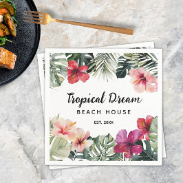Watercolor Tropical Floral Botanical Beach House スタンダードカクテルナプキン
