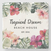 Watercolor Tropical Floral Botanical Beach House ストーンコースター (正面)