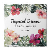 Watercolor Tropical Floral Botanical Beach House タイル (正面)