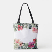 Watercolor Tropical Floral Botanical Beach House トートバッグ (裏面)