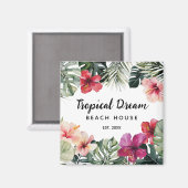 Watercolor Tropical Floral Botanical Beach House マグネット (正面/裏面)