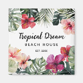 Watercolor Tropical Floral Botanical Beach House マグネット (正面)