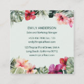 Watercolor Tropical Floral Botanical Logo スクエア名刺 (裏面)