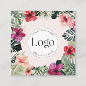 Watercolor Tropical Floral Botanical Logo スクエア名刺 (正面)