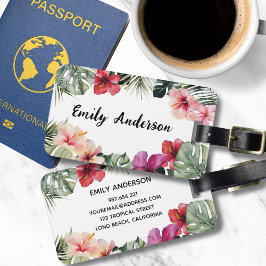 Watercolor Tropical Floral Botanical Summer Beach ラゲッジタグ