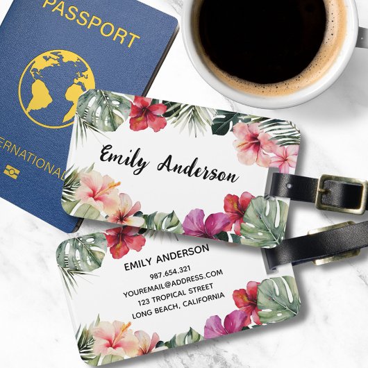 Watercolor Tropical Floral Botanical Summer Beach ラゲッジタグ