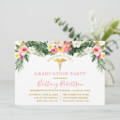 Watercolor Tropical Floral Pink Medical Grad Party 招待状 (スタンド正面)