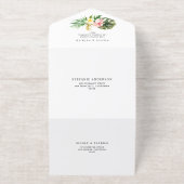 Watercolor Tropical Flowers and Greenery Wedding オールインワン招待状 (外側)