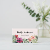 Watercolor Tropical Flowers Leaves QR Code 名刺 (スタンド正面)