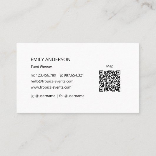 Watercolor Tropical Flowers Leaves QR Code 名刺 (裏面)