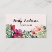 Watercolor Tropical Flowers Leaves QR Code 名刺 (正面)