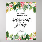 Watercolor Tropical Flowers Retirement Welcome ポスター (正面)
