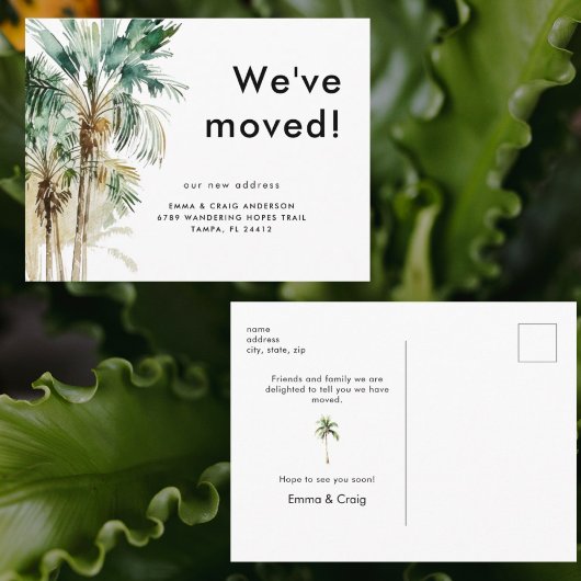 Watercolor Tropical Foliage We've Moved ポストカード