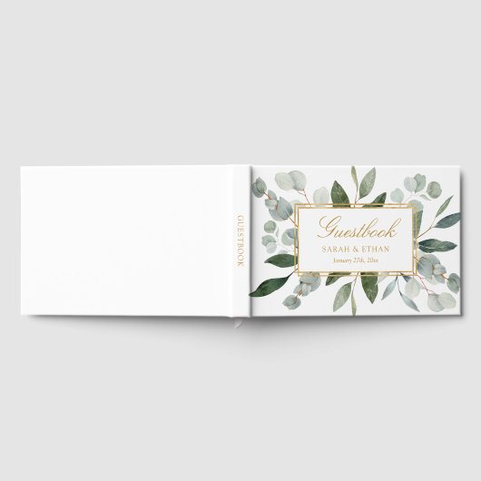 Watercolor Tropical Green Eucalyptus Leaves ゲストブック (全面)