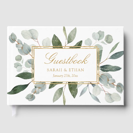 Watercolor Tropical Green Eucalyptus Leaves ゲストブック (正面)