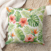Watercolor Tropical Hibiscus and Bird of Paradise クッション (ブランケット)
