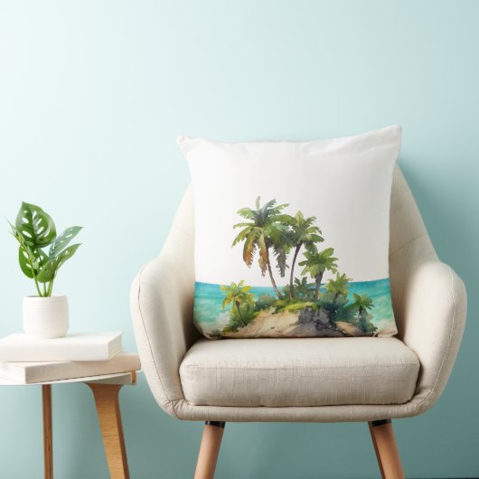 Watercolor Tropical Island Beach Scene クッション (椅子)