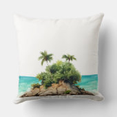 Watercolor Tropical Island Beach Scene クッション (裏面)