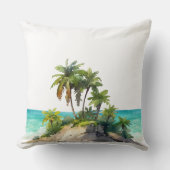 Watercolor Tropical Island Beach Scene クッション (正面)