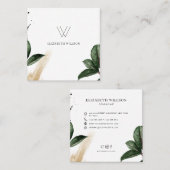 Watercolor Tropical Leaves Brush Stroke Monogram スクエア名刺 (正面/裏面)