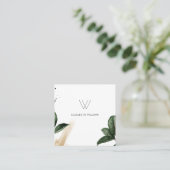 Watercolor Tropical Leaves Brush Stroke Monogram スクエア名刺 (スタンド正面)
