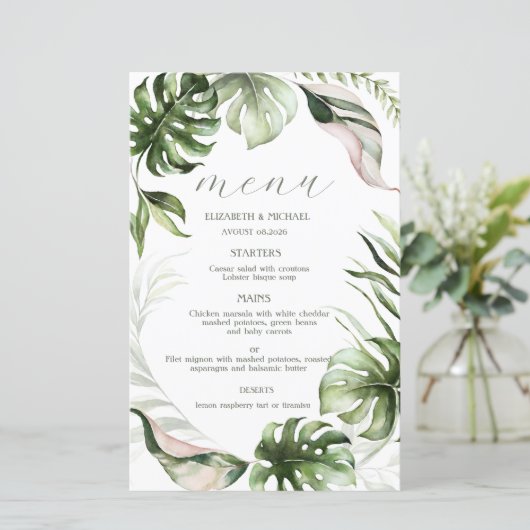 Watercolor Tropical Leaves Greenery (スタンド正面)