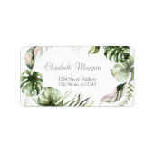 Watercolor Tropical Leaves Greenery ラベル (正面)