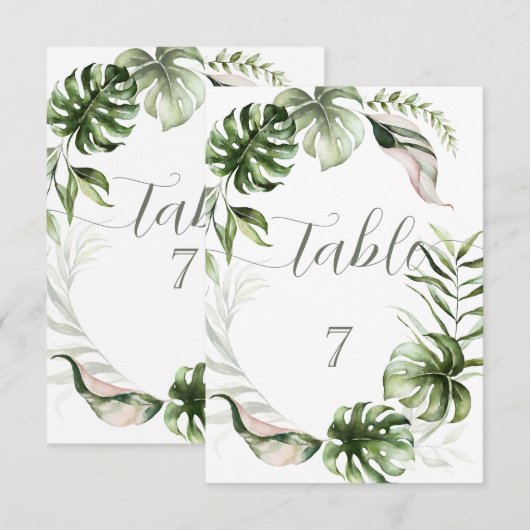 Watercolor Tropical Leaves Greenery 招待状 (正面/裏面)