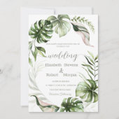 Watercolor Tropical Leaves Greenery Wedding 招待状 (正面)