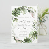 Watercolor Tropical Leaves Greenery Wedding 招待状 (スタンド正面)