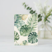Watercolor Tropical Leaves Monstera Palm Pattern ポストカード (スタンド正面)
