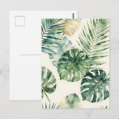 Watercolor Tropical Leaves Monstera Palm Pattern ポストカード (正面/裏面)