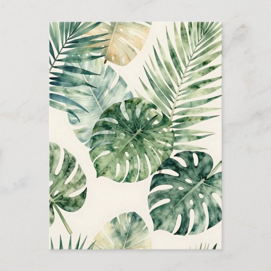 Watercolor Tropical Leaves Monstera Palm Pattern ポストカード (正面)